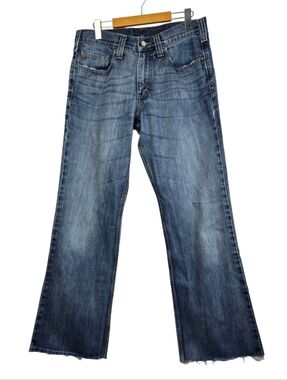 Carhartt Men's Relaxed Fit Bootcut Jeans Blue Raw Hem Workwear Denim Size 32